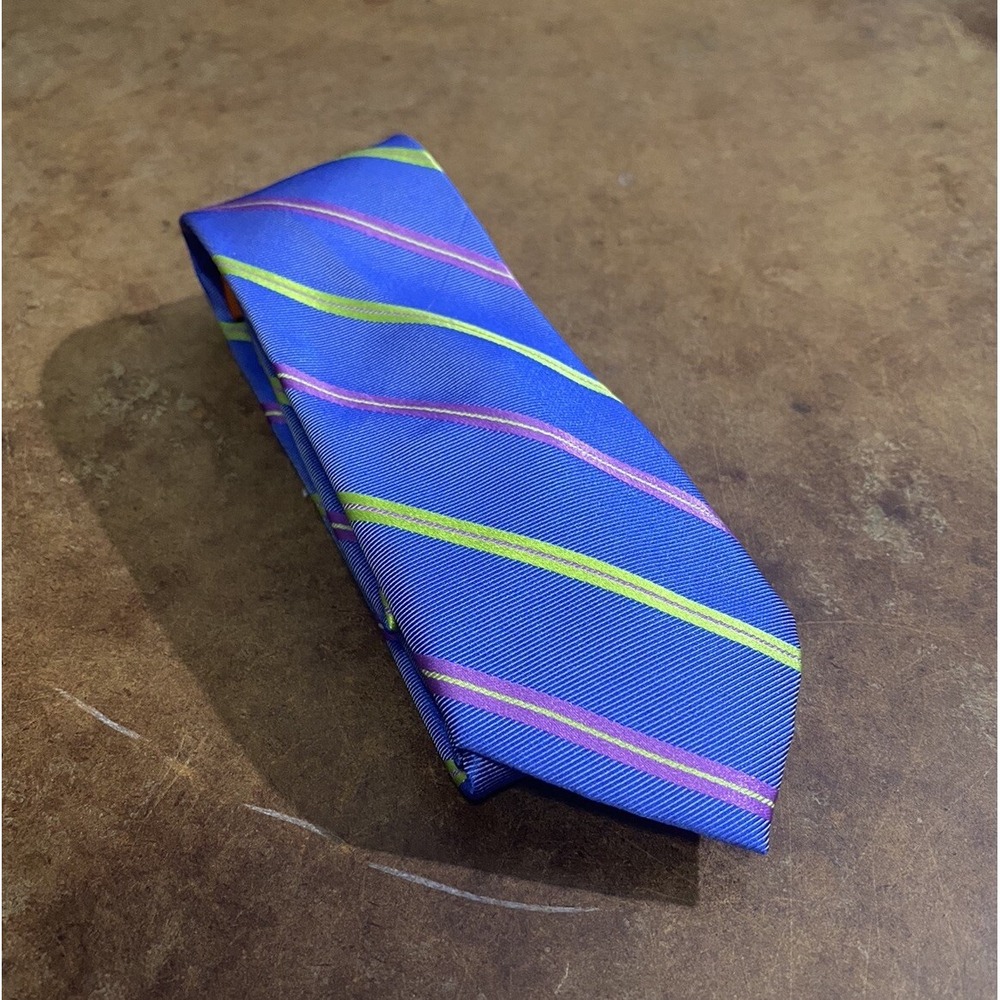 Tallia Tie Men's Silk Classic All Silk Modern Striped Blue Necktie